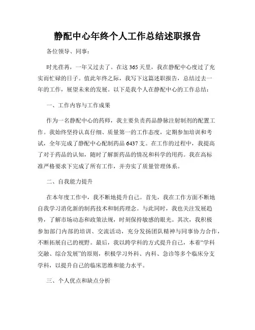 静配中心年终个人工作总结述职报告