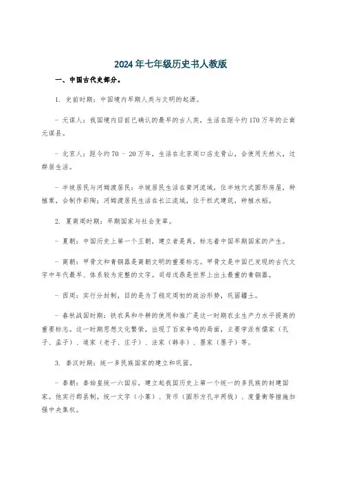 2024年七年级历史书人教版