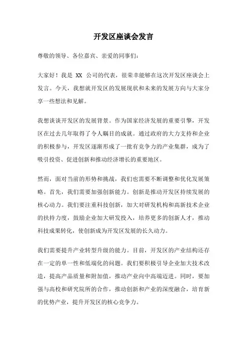 开发区座谈会发言