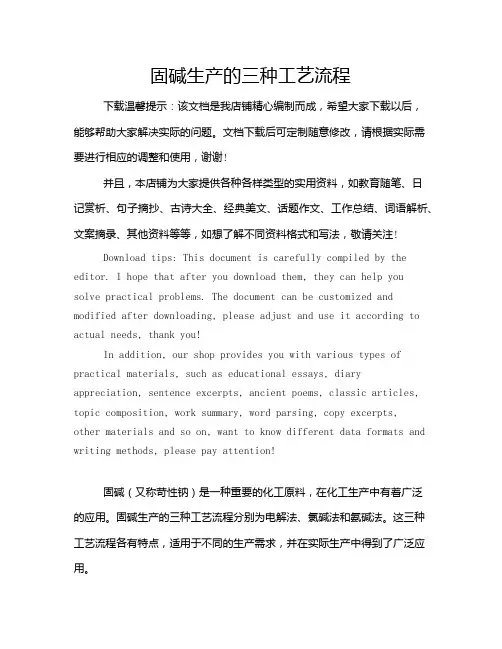 固碱生产的三种工艺流程