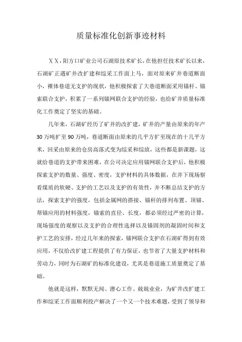 质量标准化创新事迹材料