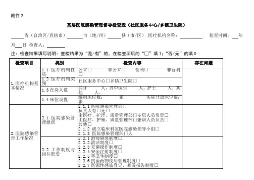 基层医院感染管理督导检查表