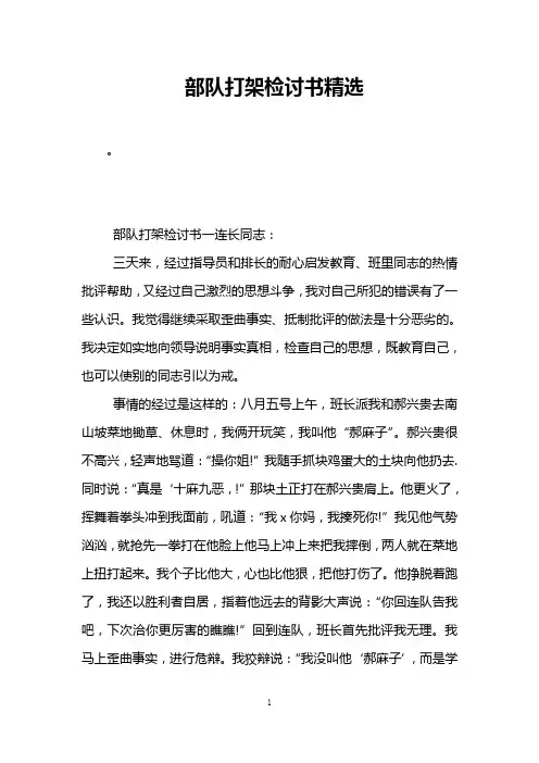 部队打架检讨书精选