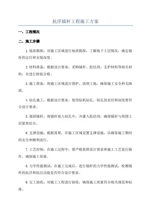 抗浮锚杆工程施工方案