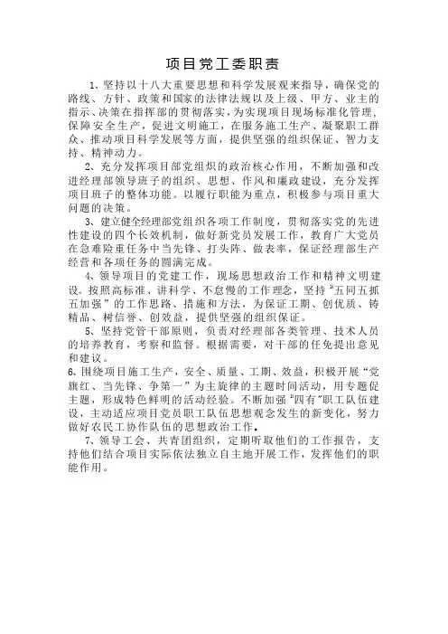 项目党工委职责
