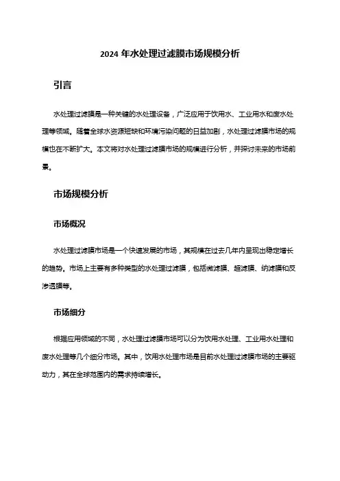 2024年水处理过滤膜市场规模分析
