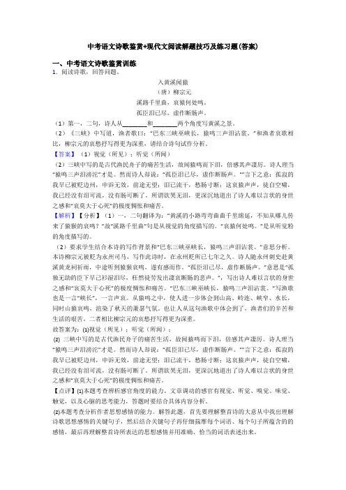 中考语文诗歌鉴赏+现代文阅读解题技巧及练习题(答案)