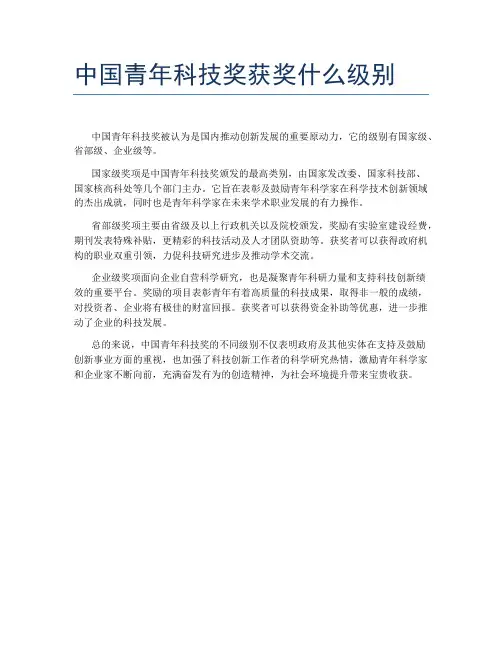 中国青年科技奖获奖什么级别