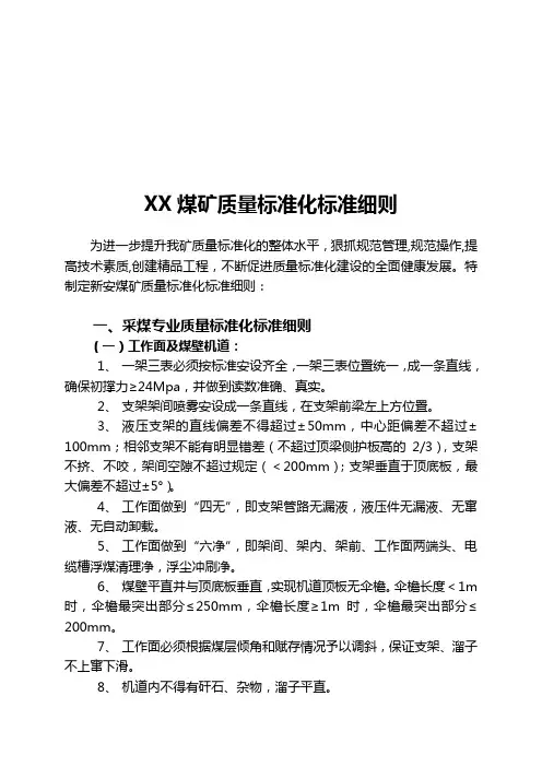 煤矿厂各专业质量标准化标准细则