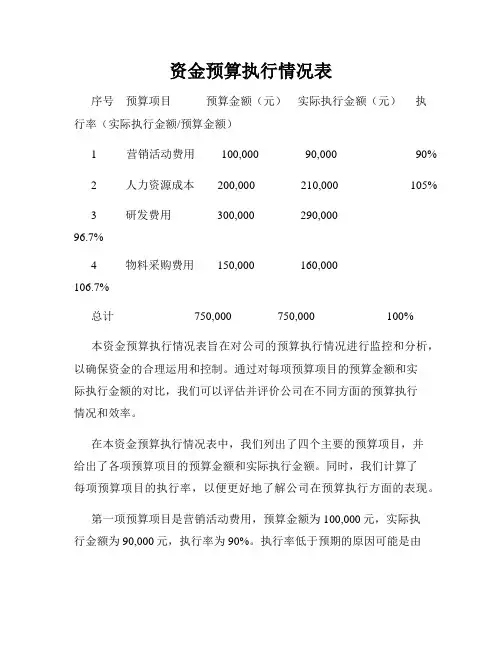 资金预算执行情况表
