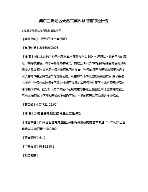柴东三湖地区天然气成因及成藏特征研究