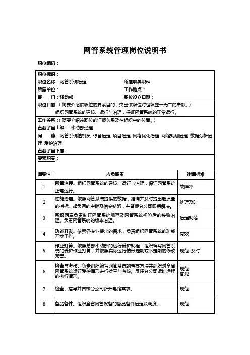 网管系统管理岗位说明书