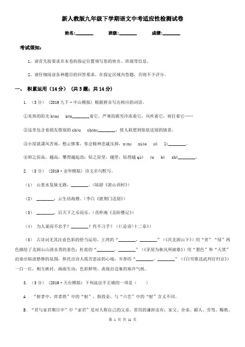 新人教版九年级下学期语文中考适应性检测试卷
