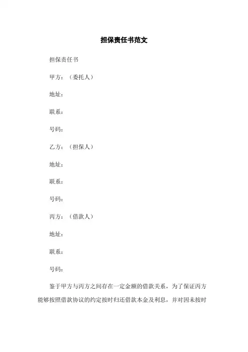 担保责任书范文