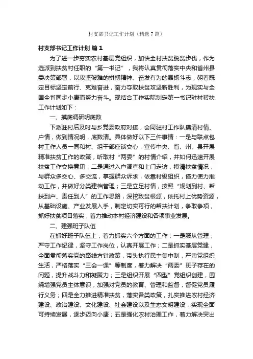 村支部书记工作计划（精选7篇）