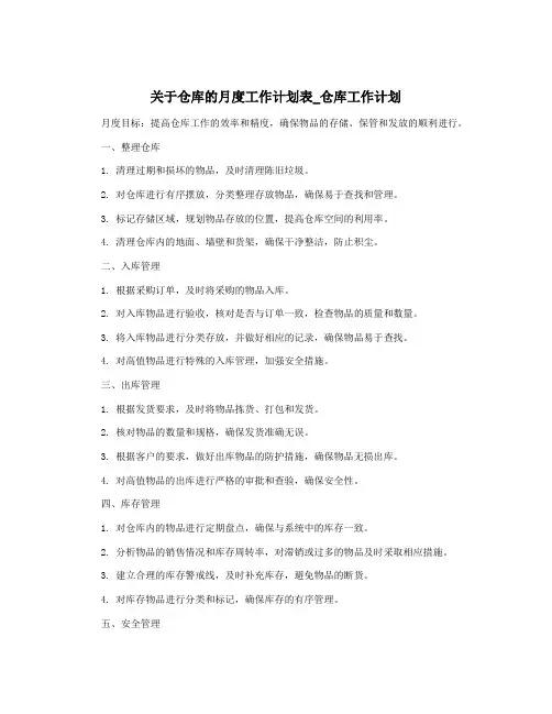 关于仓库的月度工作计划表_仓库工作计划