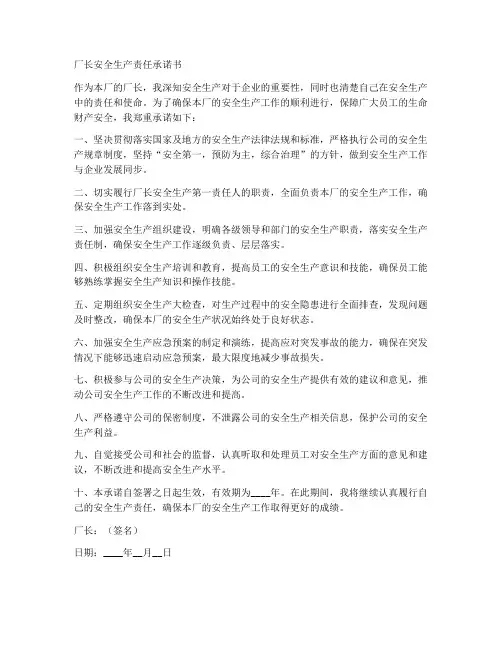 厂长安全生产责任承诺书