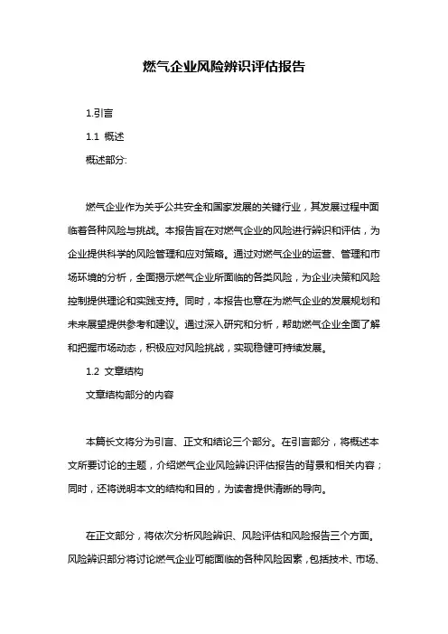 燃气企业风险辨识评估报告