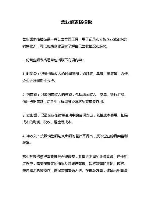 营业额表格模板