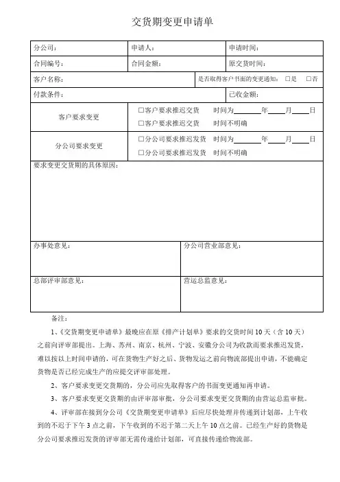 交货期变更申请单