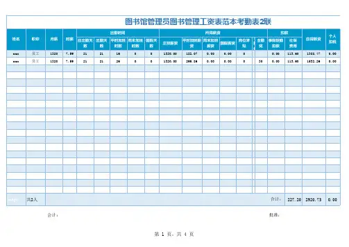 图书馆管理员图书管理工资表范本考勤表2联