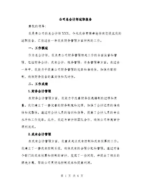 公司总会计师述职报告（2篇）