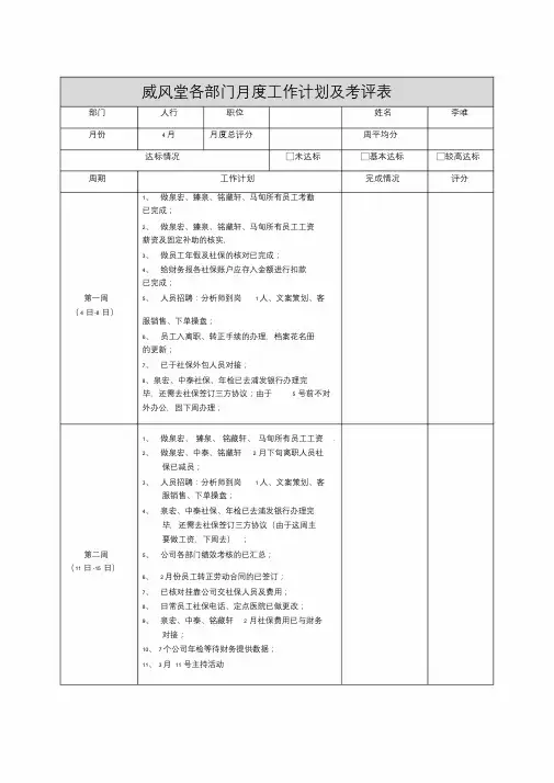 工作计划表模板