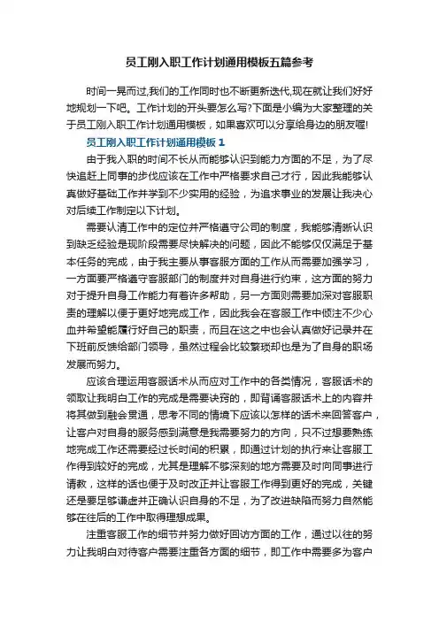 员工刚入职工作计划通用模板五篇参考