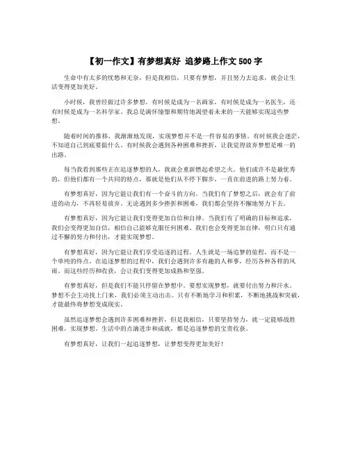 【初一作文】有梦想真好 追梦路上作文500字