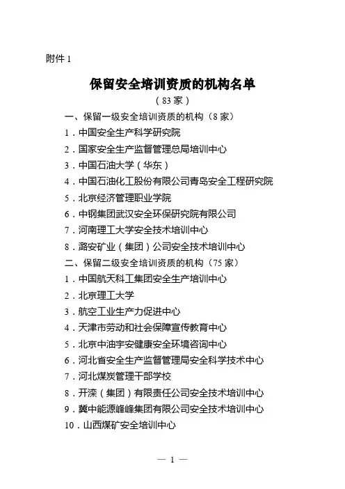 一、二级安全培训机构