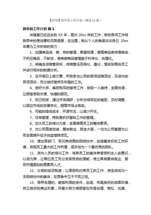 【实用】新年的工作计划（精选11篇）