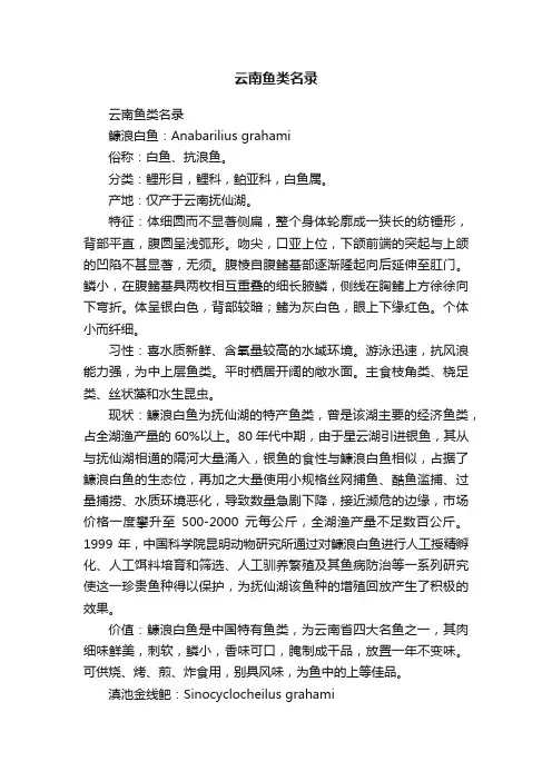 云南鱼类名录