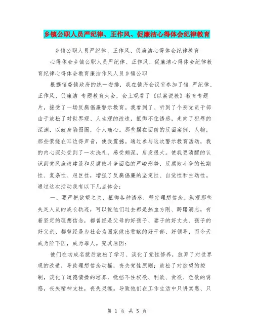 乡镇公职人员严纪律、正作风、促廉洁心得体会纪律教育