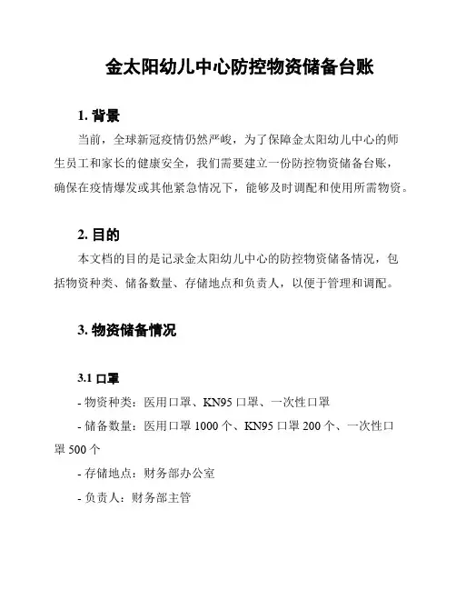 金太阳幼儿中心防控物资储备台账