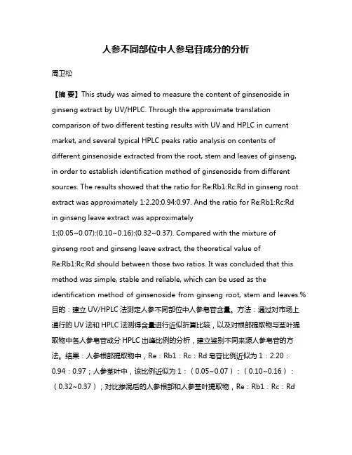 人参不同部位中人参皂苷成分的分析