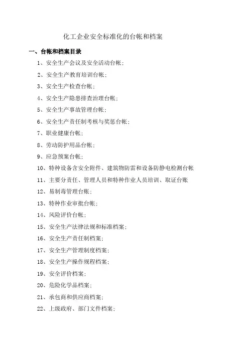 化工企业安全标准化档案台帐表格