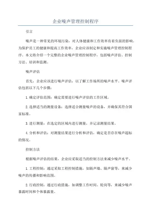 企业噪声管理控制程序