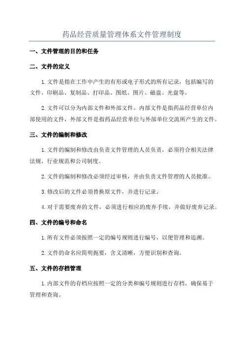药品经营质量管理体系文件管理制度