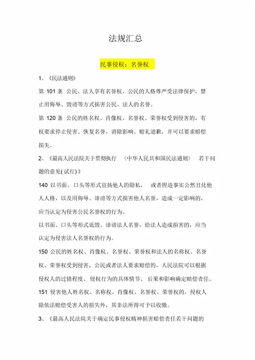 网络侵犯名誉权法律法规汇总
