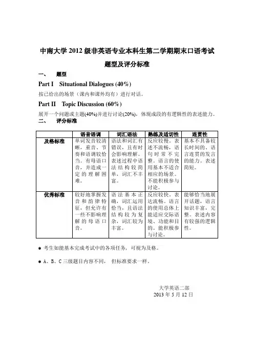 2012-2期口语考试评分标准
