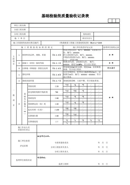 基础检验批质量验收记录表