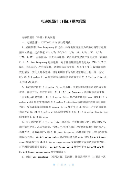 电磁流量计(科隆)相关问题