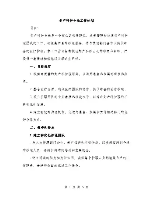 妇产科护士长工作计划（二篇）