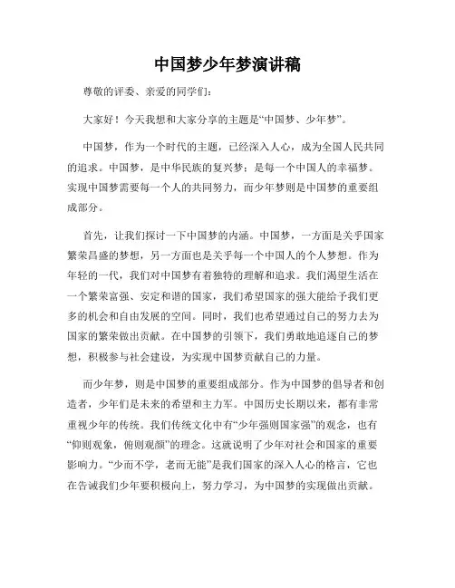 中国梦少年梦演讲稿