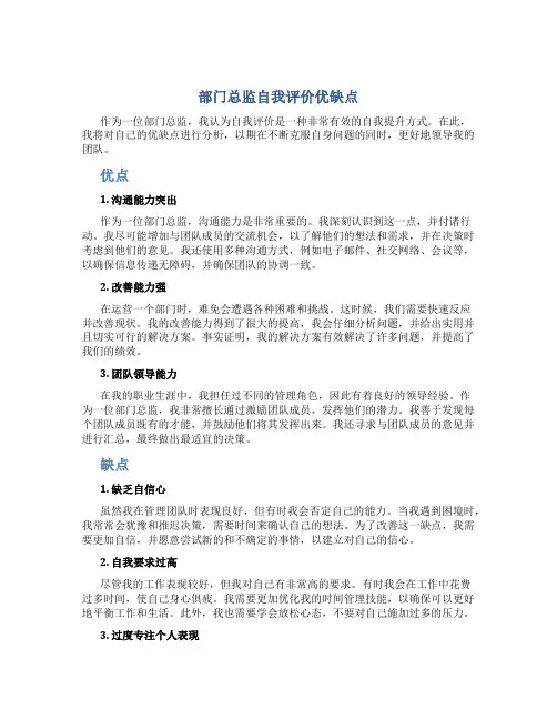 部门总监自我评价优缺点