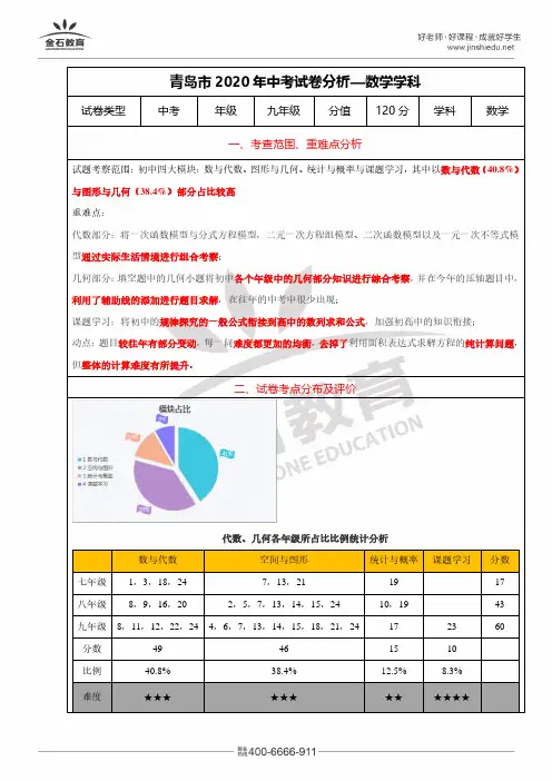青岛市2020年中考试卷分析——数学学科
