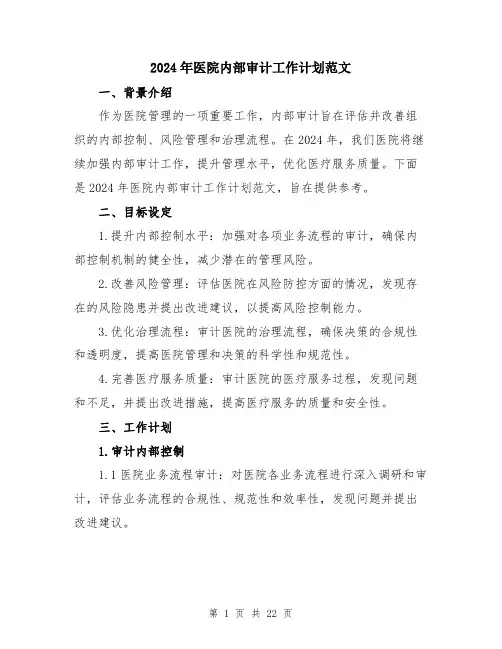2024年医院内部审计工作计划范文(6篇)