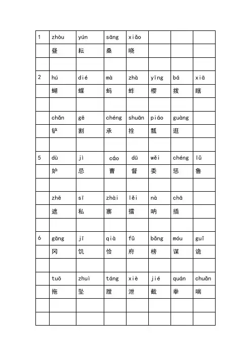 部编版小学语文五下  写字表 带拼音
