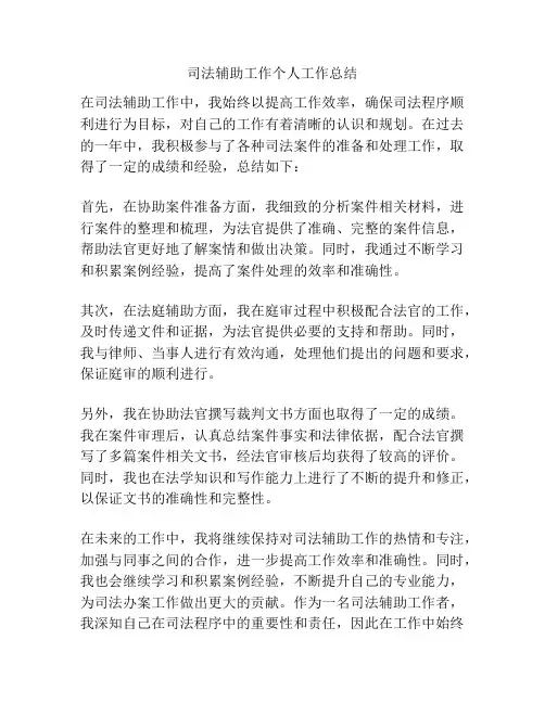 司法辅助工作个人工作总结