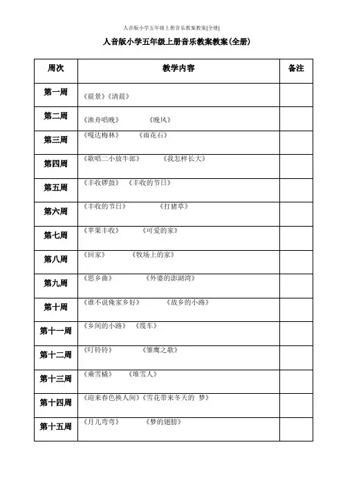 人音版小学五年级上册音乐教案教案(全册)
